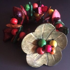 Custom made painted wooden flower bracelet